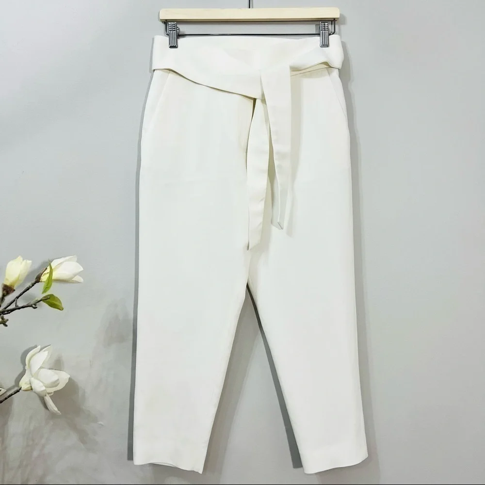 IRO Gracious Highrise wrap belt crop pants in white